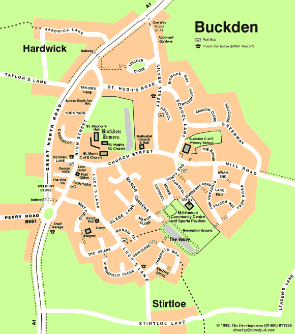 Street map of Buckden Village, Cambridgeshire